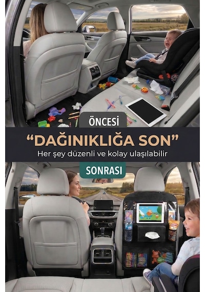 2 Adet Araç İçi Koltuk Arkası Organizer Koruyucu Kılıf Eşya Düzenleyici Tablet Tutucu Organizer