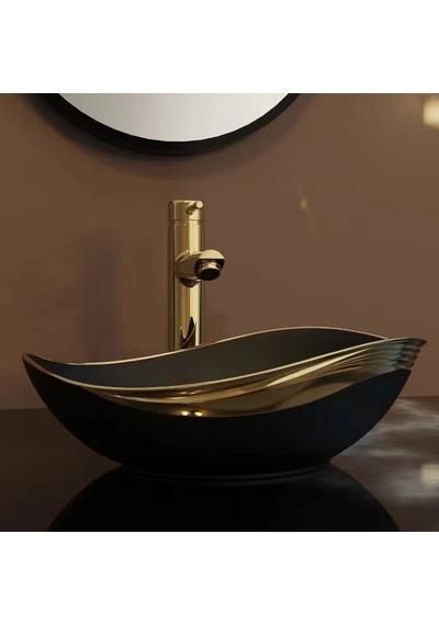 Ey-4830as Parlak Siyah & Altın Tezgah Üstü Lavabo Altın - Siyah