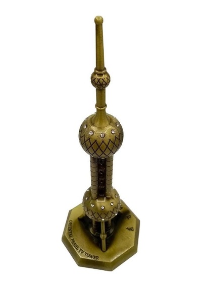 Vintage Metal Shanghai Oriental Pearl Tv Tower Biblo Antik Bronz 14 Cm