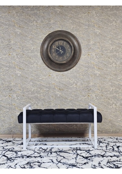 Zafir Beyaz Boyalı Metal 80 Cm Puf Bench - Antre Puf - Hol Bench - Puf - Oturak - Bench Siyah