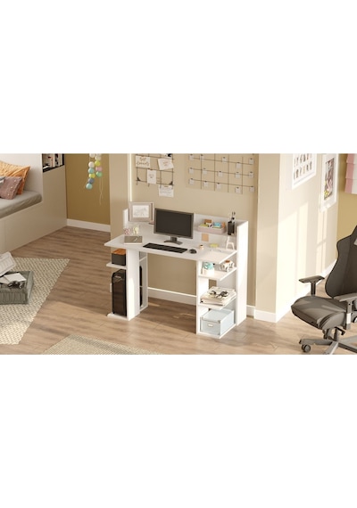 Pantego 124cm Çalışma Masası Bilgisayar Masası Raflı Beyaz Pan1-w Beyaz