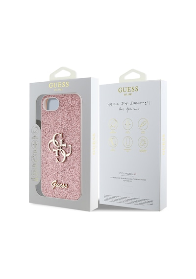 Apple iPhone 16e Uyumlu Kılıf Guess Lisanslı 4g Büyük Metal Logolu Glitter Kapak Pembe