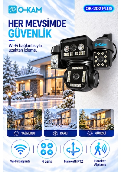 O-kam Ok-202 Plus Wifi 4 Lens Mikrofon + Hoparlör + Siren +