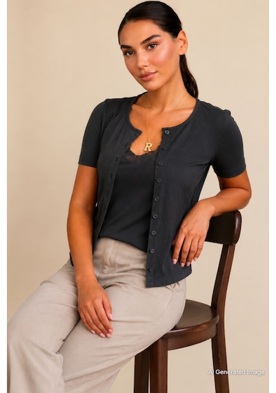 Madmext Füme Dantel Detaylı Slim Fit Kısa Kol Kadın Hırka Mg2710