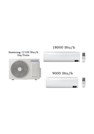 Samsung WindFree Multi 17100 BTU 1 Dış + 2 İç Ünite (9+18) Duvar Tipi Klima