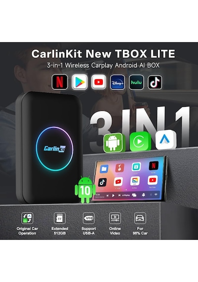 Carlinkit Tbox Lite Kablosuz Ai Kutusu, Ram 2g+rom 32g, Carplay Ve Android Oto, Destek Kablosuz Carplay Ve Kablosuz Andr 10"