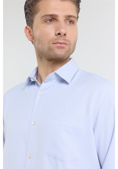 İmza Lacivert Kendinden Desenli Sert Yaka Uzun Kol Cepli Comfort Fit Pamuklu Gömlek 1004255219