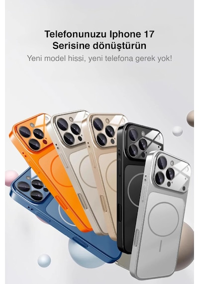 Apple Uyumlu iPhone Gümüş 13 Pro Max  17 Pro Max Görünüme Çeviren Kamera Koruma Magsafe Kılıf