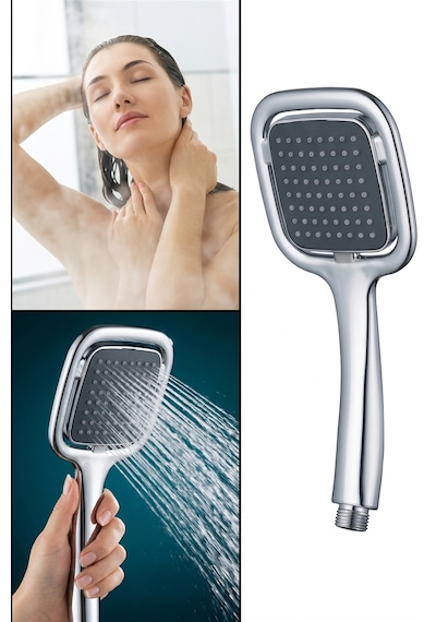 Kare Slim Duş Başlığı Tek Fonksiyonlu İnce El Duşu Krom