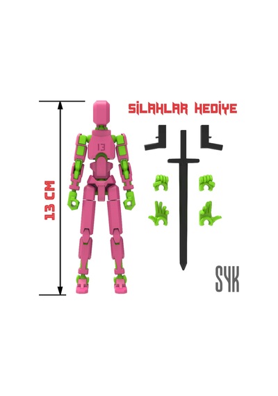 Robot 13 Dummy Pembe Yeşil Tüm Eklemleri Hareketli Aksiyon Figürü Oyuncak