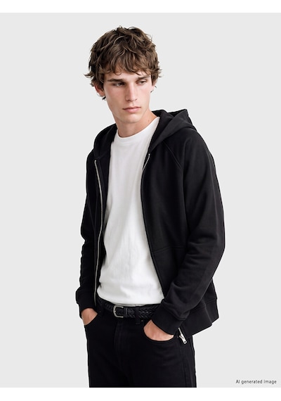 LC Waikiki Lc Waıkıkı Siyah Kapüşonlu Erkek Fermuarlı Sweatshirt