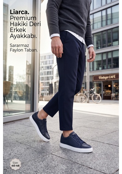 Liarca Ghostwood - Hakiki Deri Sararmaz Faylon Taban Lacivert Beyaz Erkek Sneaker Ayakkabı Lacivert - Beyaz
