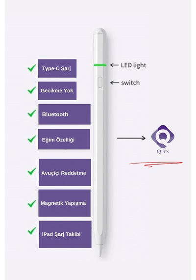 İpad 11 İnç Air 6.nesil 2024 Uyumlu Usb-c Avuçiçi Red Eğim Özellikli Bluetooth Bağlantılı Stylus Pen