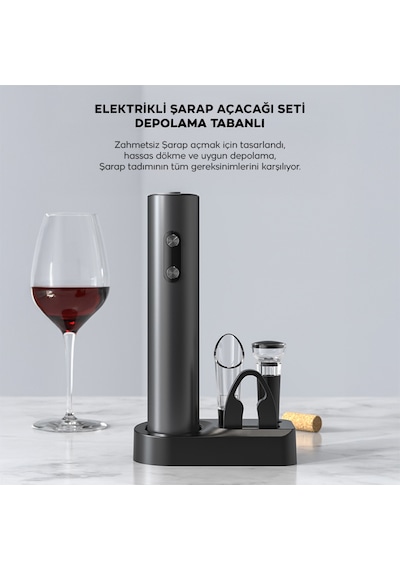 Ezere Otomatik Şarap Açacağı Tirbuşon Seti Şarap Açma Seti Siyah