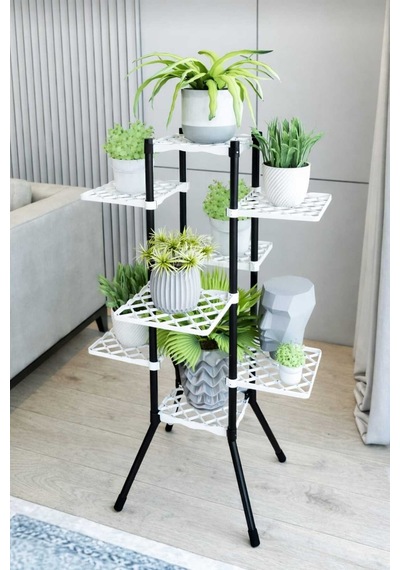 Terra Saksılık Çiçeklik Saksı Standı Saksı Rafı Dekoratif Çok Amaçlı Raf Beyaz