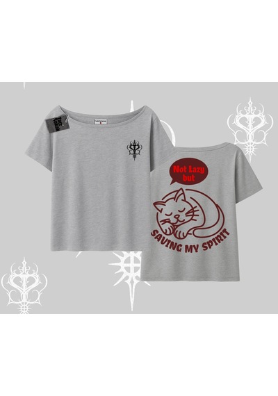 Startmore Startmore Not Lazy Saving My Spirit Kedi Baskılı Kayık Yaka Tshirt Gri
