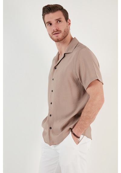Buratti Regular Fit Apaş Yaka Kısa Kollu Modal Erkek Gömlek Cf24S117929 Camel