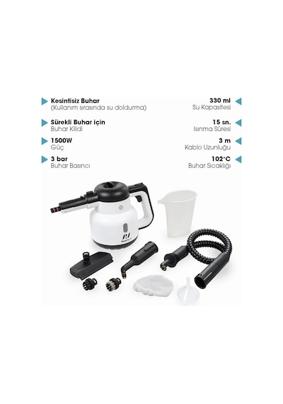 Pirantech CB-902 1500 W 3 Bar Buharlı Temizlik Makinesi