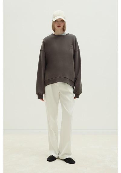 Suud Collection Kahverengi Logolu Oversize Sweatshirt Kahve