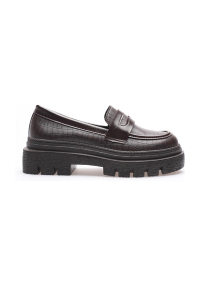 Kadın Deri Loafer Oxford Krokodil Desenli Kalın Comfort Tabanlı Kahve Carmin Kahverengi Kadın Deri Loafer Oxford Krokodil Desenli Kalın Comfort Tabanlı Kahve Carmin Kahverengi