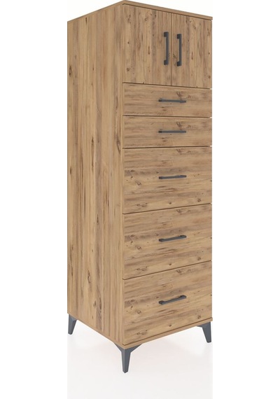 Kronos Dolap Tek Raflı 5 Çekmeceli 2 Kapaklı 60x59x182 Çam-çam Çam