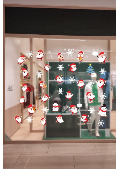 Sevimli Noel Baba Ve Kar Taneleri Yıl Başı Stickeri
