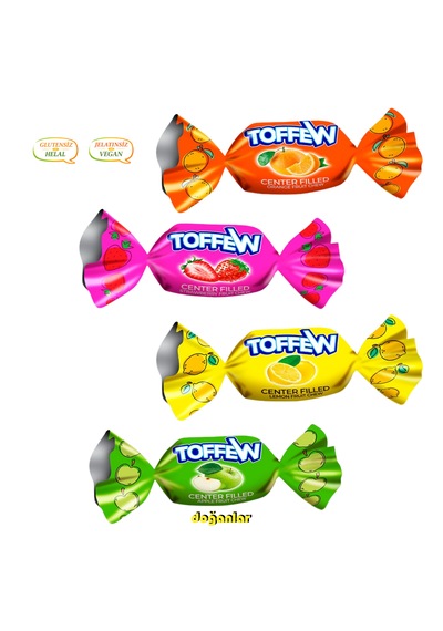 Toffew Meyve Aromalı Dolgulu Yumuşak Şeker Helal -vegan-jelatinsiz-gulutensiz 1 Kg. 1000 Gr.