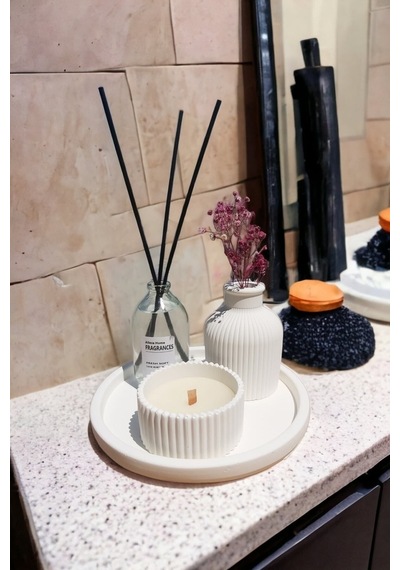 Dekoratif Mini Vazo Fresh Soft Oda Kokusu Dekoratif Mum Yuvarlak Stantlı Set