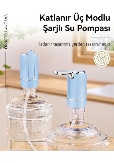 Vayomy Smartfold Katlanabilir Şarjlı Damacana Pompası - Akıllı Ölçülü Otomatik Dokunmatik Su Pompası Yeni Nesil Mavi