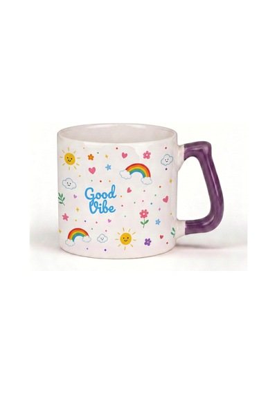 Good Vibe-stay Positive Yazılı Desenli Kupa Bardak - Komik Tasarım Baskılı Seramik Hediye Kupa Bardak Çok Renkli