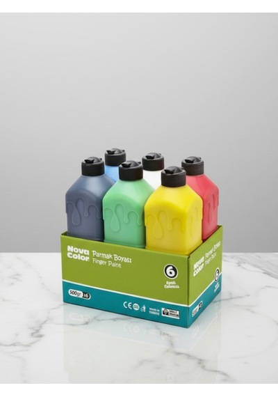 Nova Color Parmak Boyası 6 Lı Set 500 Gr Renkli Kapaklı Ekonomik Hobi Ve Okul Kullanımı 6 X 500 Gr Çok  Renkli