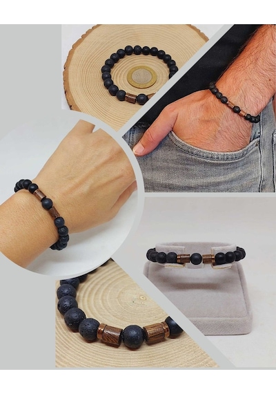 Lav & Oniks Taşı 8mm Unisex Tasarım Bileklik Hawaii Model 9028 Çok Renkli