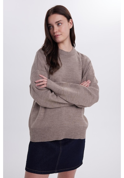 Tudors Kadın Oversize Geniş Kesim Bisiklet Yaka Vizon Kazak-41722 Vizon