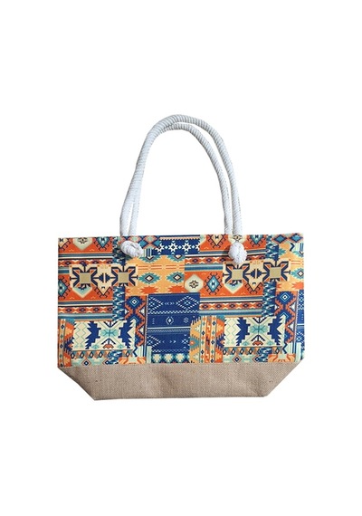 Etnik Kilim Desen Temalı Fermuarlı Plaj Çantası 5684431
