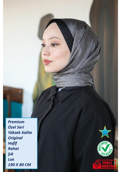 Premium Lux Original Monogram Şal İpek Vual, Yüksek Kalite, Hafif, Rahat, Şık, Tesettür, Shawl Füme - Siyah