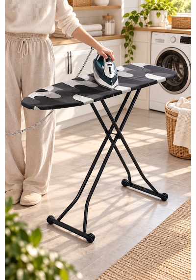 Porsima 10279 Katlanabilir Ütü Masası 33x110 Cm - Kapı Arkası Askı Aparatlı, Yükseklik Ayarlı, Buhar Geçirgen Perfore Tablalı Ütü Masası Siyah / Gri Siyah Gri
