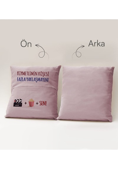 Bk Gift Eğlenceli Tasarımlı Organizer Kumanda Ve Atıştırmalık Cepli Pembe Kırlent Yastık- 9, Ev Dekoru, Ev Hediyesi Sarı