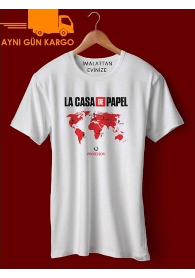 La Casa De Papel Dünya Haritası Tasarım Baskılı Tişört Tshirt