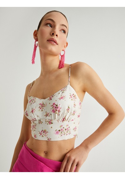 Koton Koton X Melis Ağazat - Crop Çiçekli Büzgülü Atlet Pembe Desenli 4sak30143pw