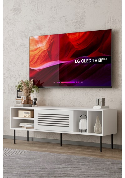 Umay 140 Cm Tv Ünitesi 100% Mdf Metal Ayak Beyaz