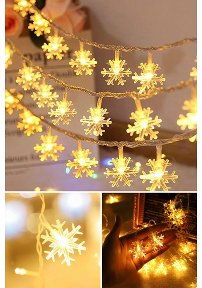 Technojet Dekoratif Kar Tanesi Şerit Led Yılbaşı Ağaç Süsü 30’lu Sarı