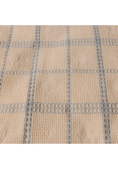 Soft Grid Çift Kişilik Pike - Bej / Mavi - 200x230 Cm Renkli