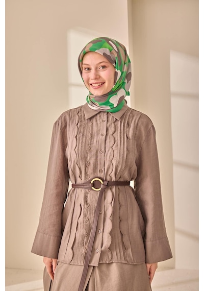Silk Home Aura Eşarp 140003-10 Yeşil, Vizon, Gri, Koyu Vizon
