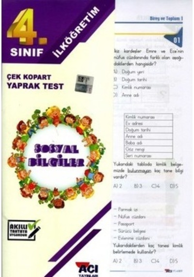 4.Sınıf Sosyal Bilgiler Yaprak Test Açı Yayın N11.7854