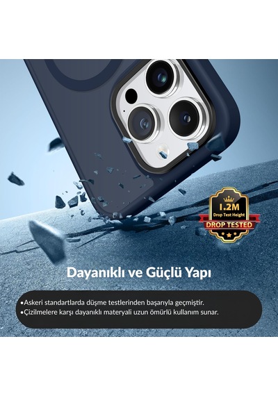 Bix Apple iPhone 15 Pro Magsafe Uyumlu Kılıf Tam Koruma Manyetik Darbe Emici Gece Mavisi