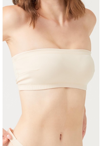Cottonhill Bej Straplez Crop Top Büstiyer Bej