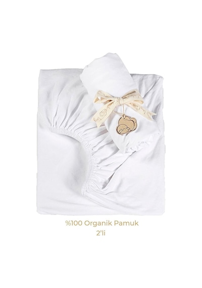 Tinylamb Lastikli Bebek Çarşafı 60x120 CM - 2 Adet Organik Beyaz Renk
