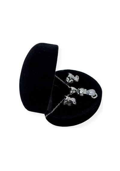 Oya Silver Zirkon Taşlı Kedi Gümüş Set&takım