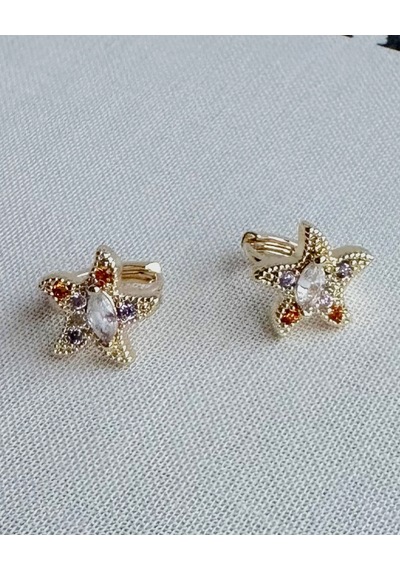 Mini Taşlı Yıldız Küpe Çok Renkli