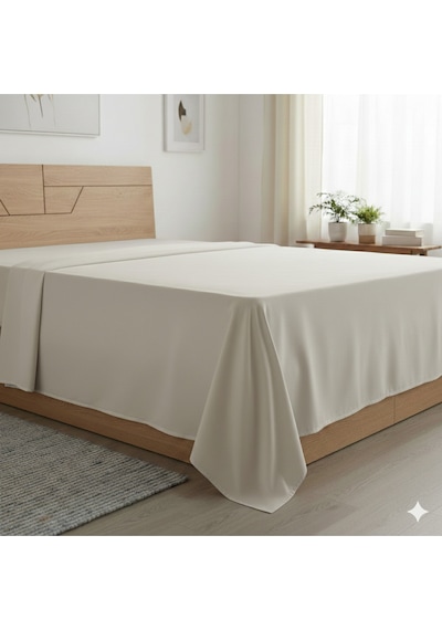 Tek Kişilik Düz Çarşaf Pamuklu Kumaş Lastiksiz Çarşaf 160x240 Bej